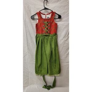 Hammerschmid Child's Dirndl Dress Red and Green German Austrian Size 116 or 6-7
